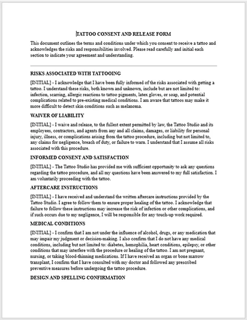Tattoo Consent Form
